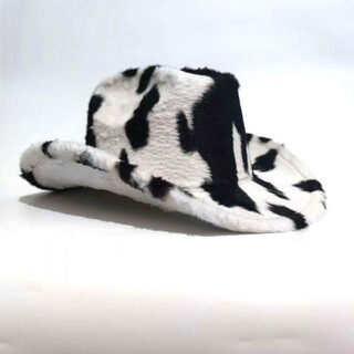 Shijanu autumn and winter new cow western cowboy hat fashion plush thickened internet celebrity hat warm hat trendy plush hat black and white one size