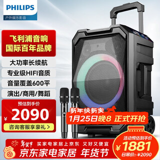Philips (philips) 8-inch square dance audio outdoor stage high-power mobile portable trolley speaker wireless bluetooth high-volume karaoke amplification with dual microphone sd617