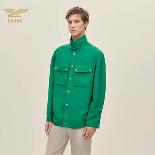 Hermes men's new workwear stand collar jacket loose multi-pocket green jacket casual wear green 46