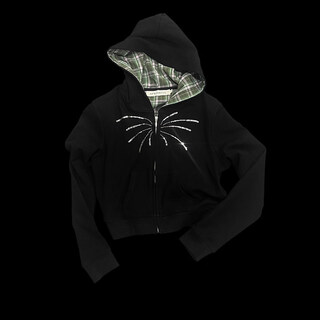 Apriority clothingapriority sequin embroidery warm leather short slim fit hooded fireworks sweatshirt jacket black xl