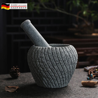 Tuojin handmade retro bluestone mortar garlic pounder garlic masher pot medicine jar stone cup pounding bowl garlic mortar retro snail retro threaded old stone mortar outer diameter 12cm