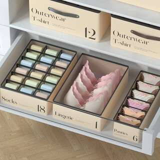 Pupan drawer-type fabric underwear storage box, socks and underwear separation and storage artifact, underwear compartment organization box, cream rice + 6 compartments