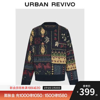 Ur2026 spring new men's retro ethnic style stitching contrasting jacquard sweater uml960002 multi-color s