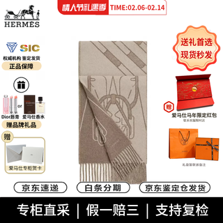 Hermes (hermes) 26th new teteequestre two-color pattern design cashmere year of the horse scarf for men and women, new year gift, taupe h393398t 01 25*170cm
