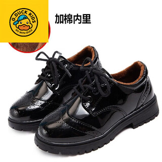 G.duck little yellow duck primary school children's leather shoes boys black white leather shoes performance shoes for students and older children performance 302 black <added velvet> one size small size 32/inner length 19.8cm