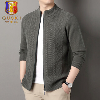 Guski light luxury brand high-end men's wool sweater casual sweater business warm knitted cardigan solid color bottoming shirt gray camel exquisite gift box m (105)