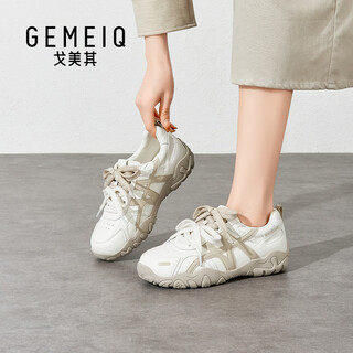 Gemeiq moral training shoes for women 2026 spring new thick-soled breathable casual shoes fashionable white shoes women's sports shoes white apricot 36
