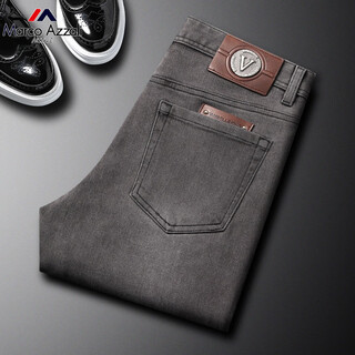 Marco azzali brand autumn and winter jeans for men 2025 new casual and versatile high-end stretch slim small straight pants for men gray 30 recommended 120-130 jin jin equals 0.5 kg