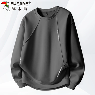 Woodpecker (tucano) sweatshirt men's spring and autumn loose large size long-sleeved t-shirt men's round neck inner layering shirt jacket dark gray xl
