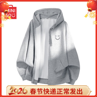 Miniso youth heather gray simple smiley face hooded cardigan jacket men's autumn and winter casual sweater high-level loose jacket heather gray (m22 light gray smiley face chest label) l /175 (weight 120-140jin jin is equal to 0.5 kg)