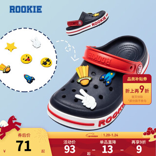 Rookie children's shoes for boys and girls, summer new children's toe-cap sandals, breathable slippers, with 6 cartoon buckles, navy blue 25/26, recommended foot length 15.5-16.5cm