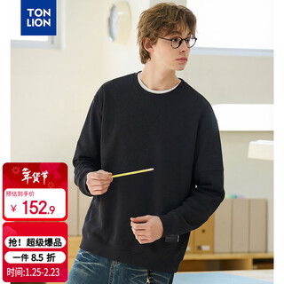 Tonlion 2026 spring new men's spliced round neck sweatshirt design black american heavyweight fashion brand loose men