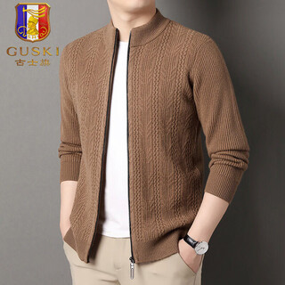 Guski light luxury brand high-end men's wool sweater casual stand-up collar sweater thickened warm knitted cardigan business bottoming shirt exciting camel color exquisite gift box m (105)
