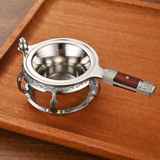 Shengpinju 04 stainless steel tea drain tea set accessories tea filter tea filter tea filter combination filter bracket jixiang ruyi-04 silver tea drain + silver octagonal base*