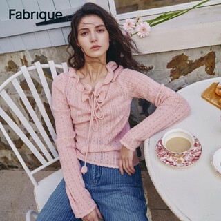 Fabrique soft mist pink sheep wool wave boat neck tie hollow french knit top 2026 spring new product soft mist pink xs
