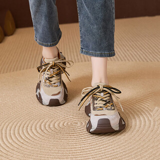 Guski light luxury high-end dad shoes for women 2026 new autumn and winter fashionable lightweight foot-showing small versatile casual sports shoes orange 35