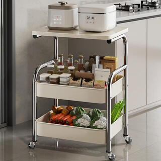 Yusenyi german rhru kitchen trolley storage rack mobile multi-functional floor-standing fruit and vegetable basket storage and organization rack quality electroplated silver + white board + three layers