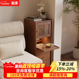 Solid wood side cabinet storage cabinet mid-century style living room sofa tv side storage cabinet corner bookcase kitchen sideboard solid wood side cabinet 40*40*100cm-walnut color