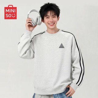 Miniso contrast color raglan round neck sweater men's heavyweight tops sports fashionable men's street style spring and autumn clothes for men white flower gray (mt triangular ink gray chest label) m /170 (full refund for quality issues within 30 days)