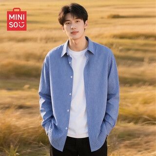 Miniso hong kong style retro plaid shirt jacket for men spring and autumn 2026 new korean style casual versatile loose lapel shirt blue and white plaid m /170 (weight 100-120jin jin is equal to 0.5 kg)