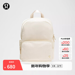 Lululemon丨everywhere small backpack *metal parts water-repellent lu9czps light ivory/oak brown/gold o/s