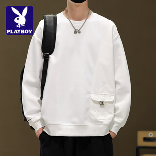 Playboy (playboy) design stitching sweatshirt for men 2026 new spring and autumn american trendy brand long-sleeved top casual spring bottoming shirt white m