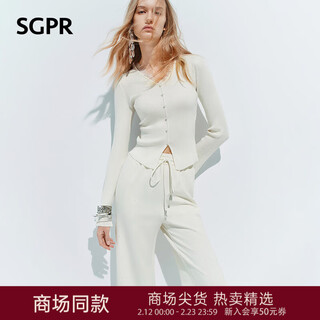 Maxrieny sgpr white sweater 2026 spring new v-neck pullover waist lace thin sweater original white s