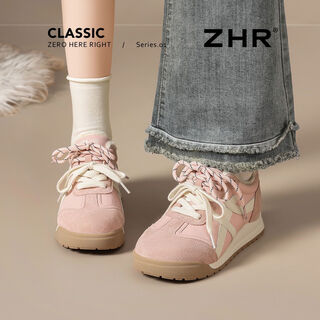 Zhr thick-soled moral training shoes for women in autumn and winter new versatile contrasting color shoes plus velvet warm sports casual shoes women's shoes trendy pink 38