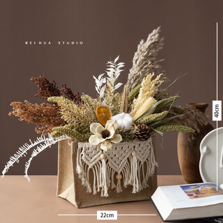 Beihua xishe dried flowers hand-woven sack set photography sample room natural flower bouquet decoration diy arrangement woven sack + one leaf knows autumn floral art dry flower bag