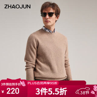 Zhaojun 2024 autumn and winter men's high-end solid color wool sweater round neck raglan sleeves thickened warm knitted sweater land camel xl