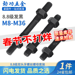 Jinggong 8.8 grade double-headed screw and nut set combination two-headed threaded bolt high-strength double-headed screw screw extension m12*100 (5 sets)