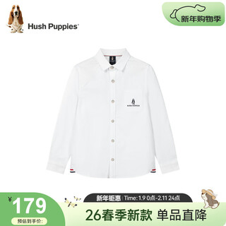 Hush puppies children's clothing boys' long-sleeved shirt 26 spring new children's college style cotton shirt original white 140