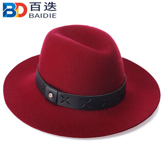 百迭男士高档礼帽 绅士帽子秋冬女士新款欧美时尚纯羊毛英伦礼帽 酒红色