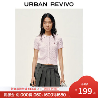 Ur2026 spring new women's casual cable embroidery small lapel slim fit sweater uyy960035 light pink xs