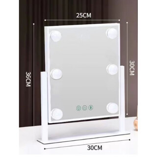 Large desktop lighted beauty mirror square led light bulb mirror princess mirror beauty makeup mirror smart small 6 lights white plug-in 25*30 cm
