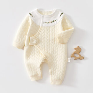 Joyncleon baby autumn and winter three-layer warm jumpsuit for men and women, baby clothes, cotton clothespins, outdoor clothing, rompers, off-white, 52cm, 0-1 months, recommended weight 2-3.4kg