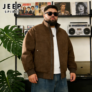 Jeep spirit casual jacket men's spring and autumn large size loose and versatile jacket men's trendy brand retro stand collar fat leather jacket 300jin jin equals 0.5kg coffee 6xl recommended 210-235jin jin equals 0.5kg