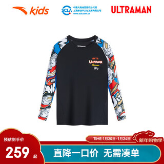 Anta children's t-shirt boys' long-sleeved sweater 2025 autumn new ultra manchester united famous quick-drying long t cycling jersey fantasy black-2 110 cm/kids