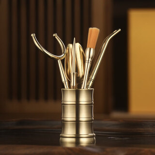 He jiagong high-end pure copper tea ceremony six gentlemen complete set, tea making supplies, tea leaf clips, tea tweezers, tea clips, tea rising steadily, liu gentlemen (about 280 grams of brass), free tea scissors