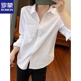 Romon (romon) right shoulder long-sleeved shirt for women spring and summer new design slim and versatile professional tops and bottoming shirts white s 85-95jin jin is equal to 0.5 kg