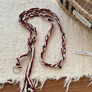 Retro bohemian style braided waist chain for women, high-end and versatile belt with jeans and skirt waist accessories. retro red and white spliced braided rope waist chain-144cm