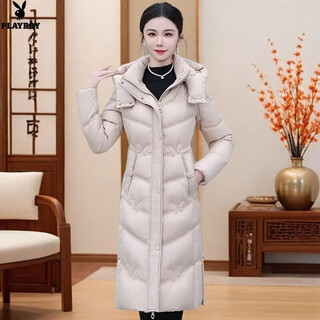 Playboy (playboy) 2026 new winter down jacket, over-the-knee duck down slim fit, mid-length, fashionable, sweet, thickened and warm jacket, khaki m 80-90jin jin is equal to 0.5 kg