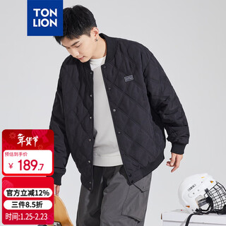 Tonlion 2024 men's baseball collar diamond check cotton padded jacket black xl