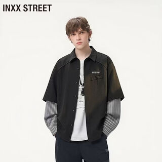 Inxx (inxx) inxx street fake two-piece casual shirt for men spring and autumn new style lapel trendy loose versatile cardigan shirt black m