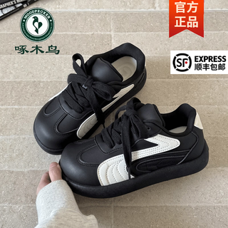 Woodpecker hong kong style white shoes for women 2026 spring new sneakers soft sole versatile lightweight casual shoes comfortable non-slip sports shoes black 36 (230mm)