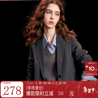 Sancai 2026 spring new striped suit jacket shoulder cardigan commuting simple women dark gray s 155/80a