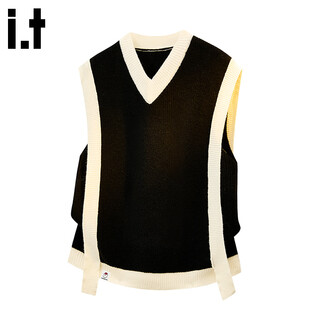 Chocoolate it japanese trendy brand knitted sweater men's spring and autumn splicing design casual v-neck vest black m recommended 100jin jin equals 0.5kg -120jin jin equals 0.5kg