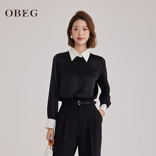 Obeg ou biqian light luxury silk shirt 10501083 black s