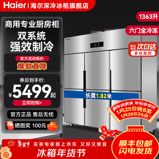 海尔（Haier）冰柜商用四门六门冰箱厨房柜立式酒店冷冻柜后厨速冻柜不锈钢冷藏柜肉类生鲜保鲜柜 【海星标准款】430加强不锈钢板 六门全冷冻