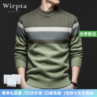 Wirpta high-end brand half turtleneck 100 cardigan sweater for men spring and autumn new jacquard sweater heavyweight thickened contrasting stripes floral and fruit green thickened (spot fast) l 110